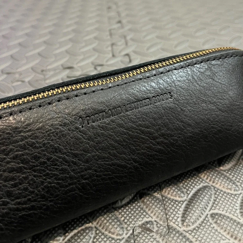 Portland Leather Goods Sidekick Pouch Pencil Case Black Pebbled Leather Zipper